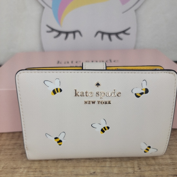🐝Kate Spade Honey Bee Bifold Wallet Parchment NWT - Picture 14 of 16